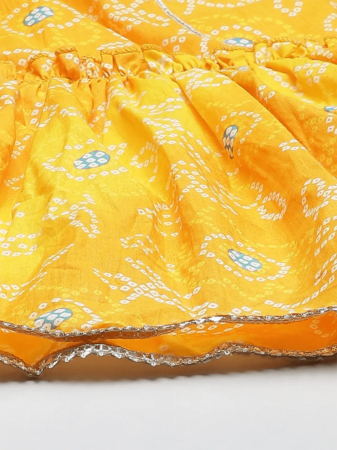 Jashvi Yellow Cotton Flared Gota Work Bandhani Kurta