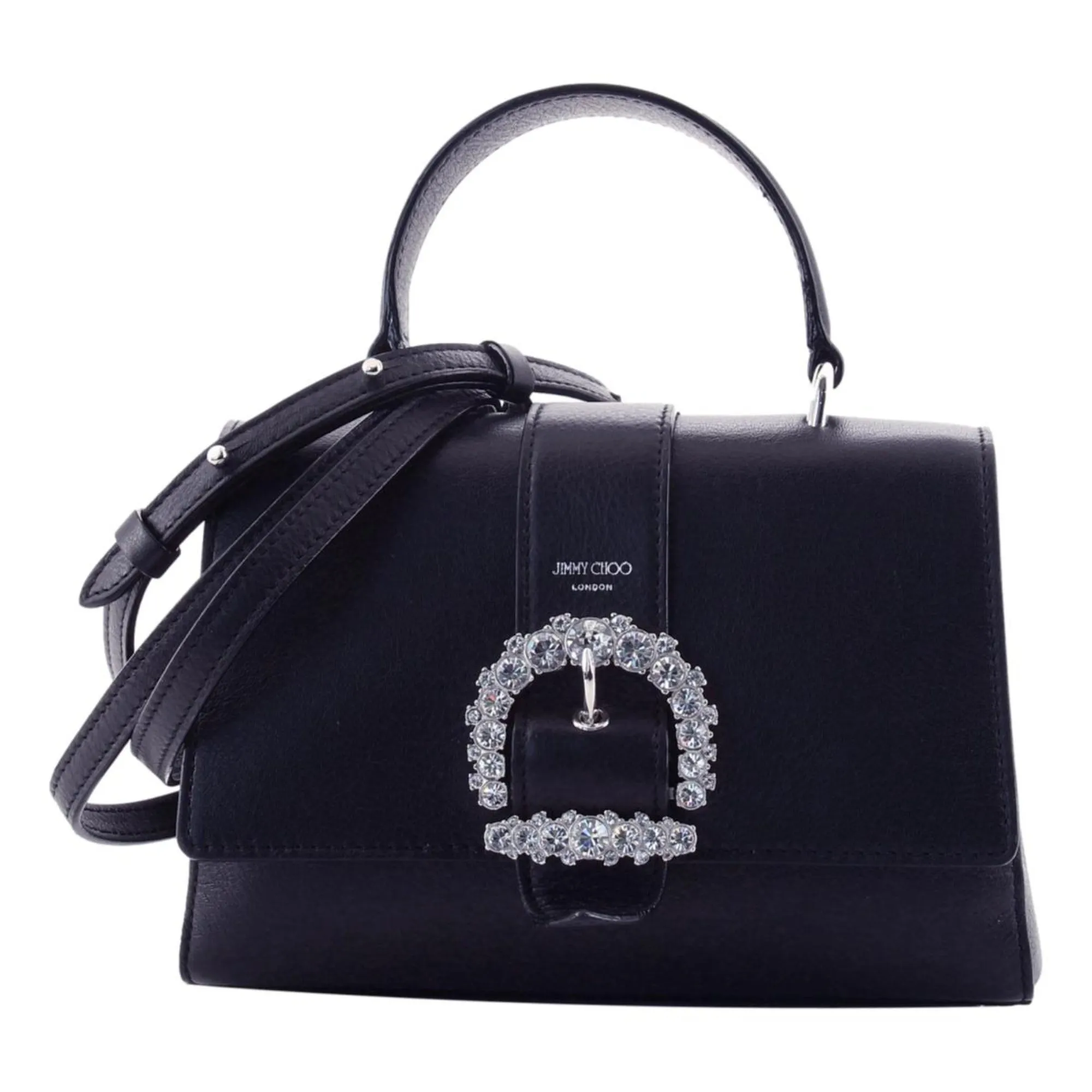 Jimmy Choo Cheri Dark Blue Leather Top Handle Bag