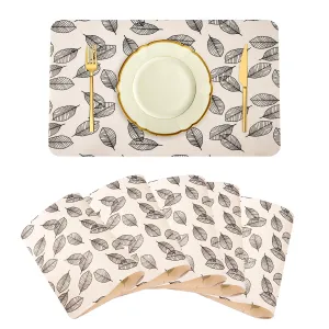 Kuber Industries Placemat | Placemats for Dining Room | Anti-Slip Table Mat Set | Placemats for Kitchen Table | Dining Table Placemats | Leaf-Design Placemat | 6 Piece Set | Cream