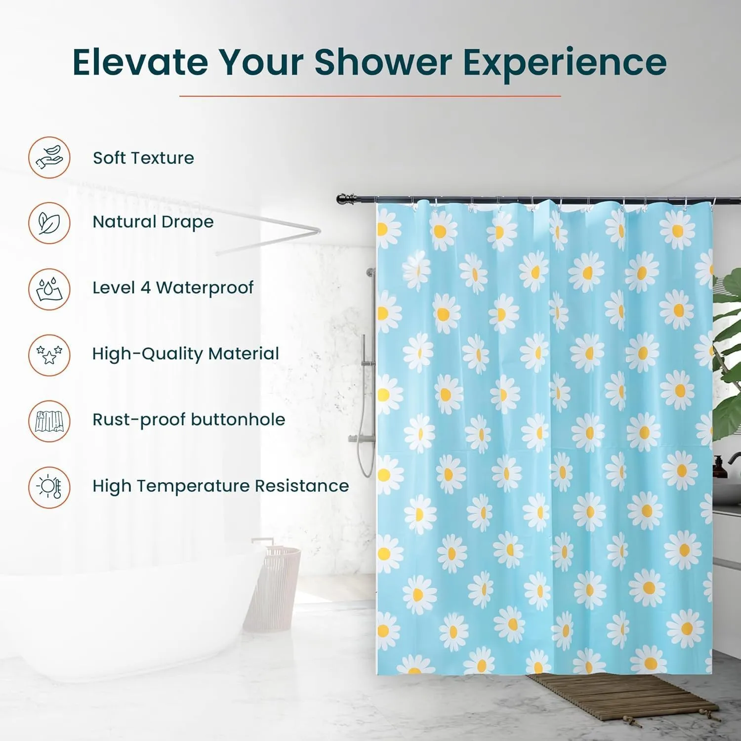 Kuber IndustriesSoft Texture Bath Curtain|Natural Drape Waterproof Shower Curtain 6 Feet|Pack of 4|Blue