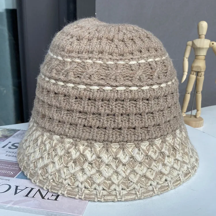 Ladies autumn and winter bucket hat all-match wool hat Western style knitted stitching warm basin hat