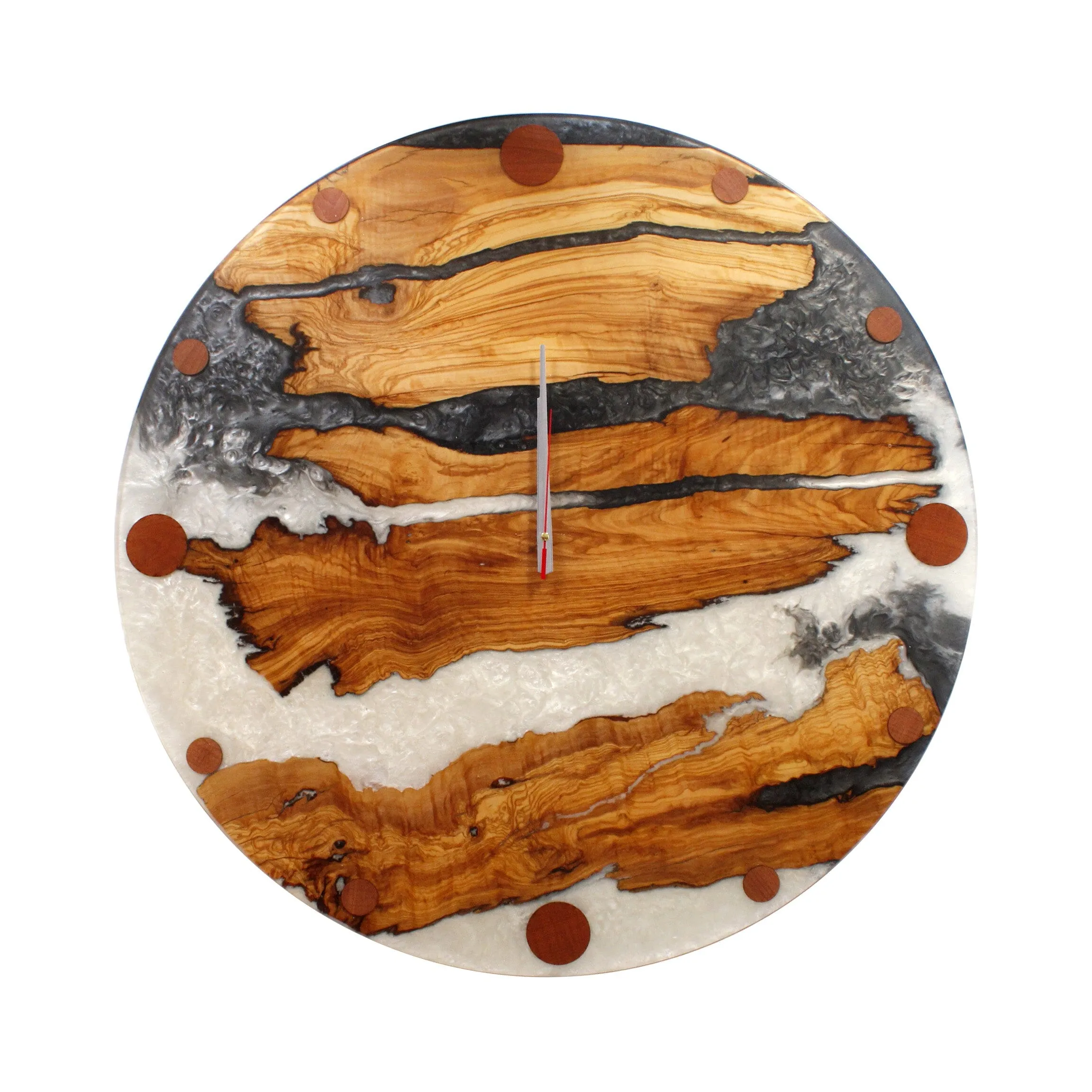 Large White Gray Resin Epoxy Wall Clock Live Edge Olive Wood 32 Inches