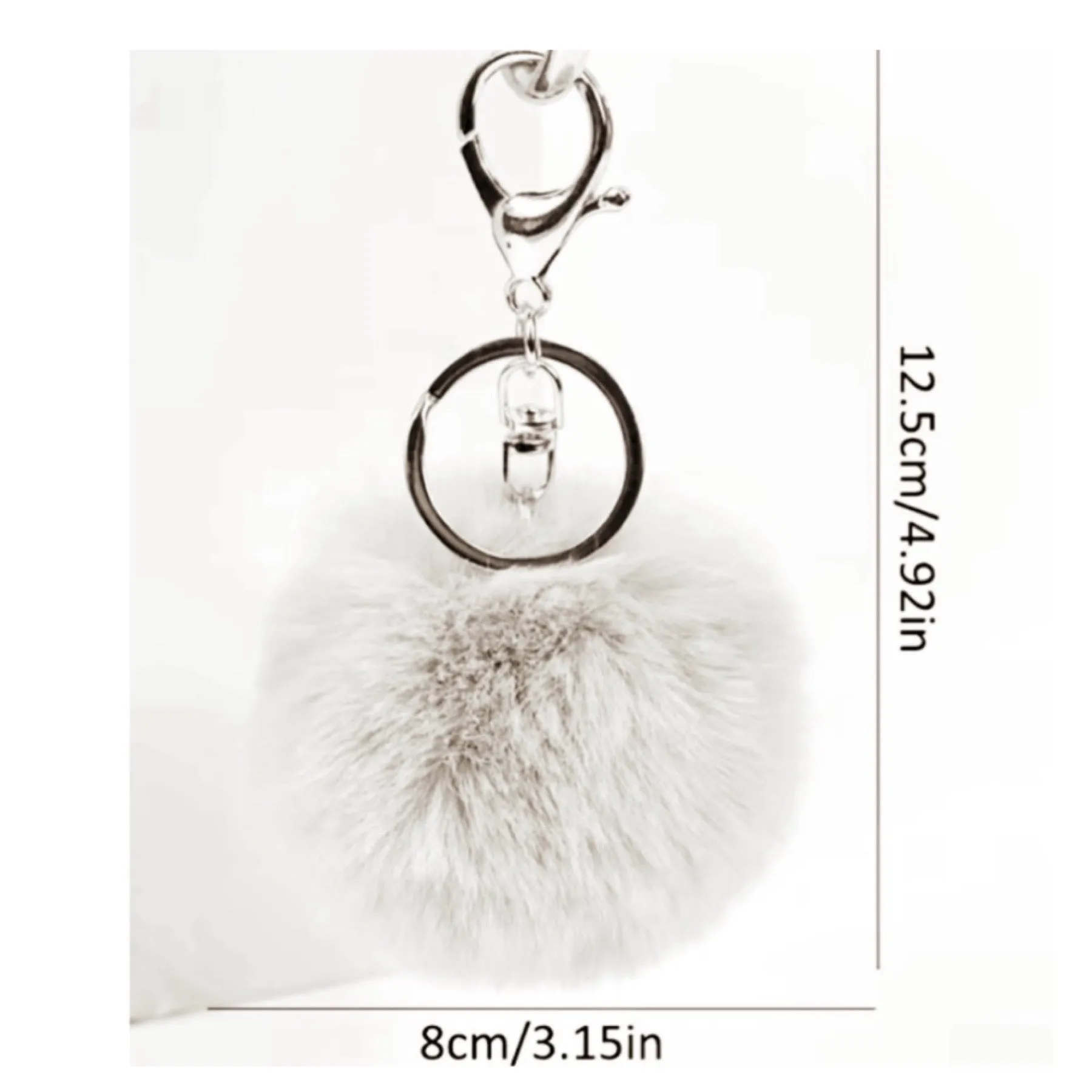 Light Gray Soft Faux Fur Pom Pom Keychain Bag Charm