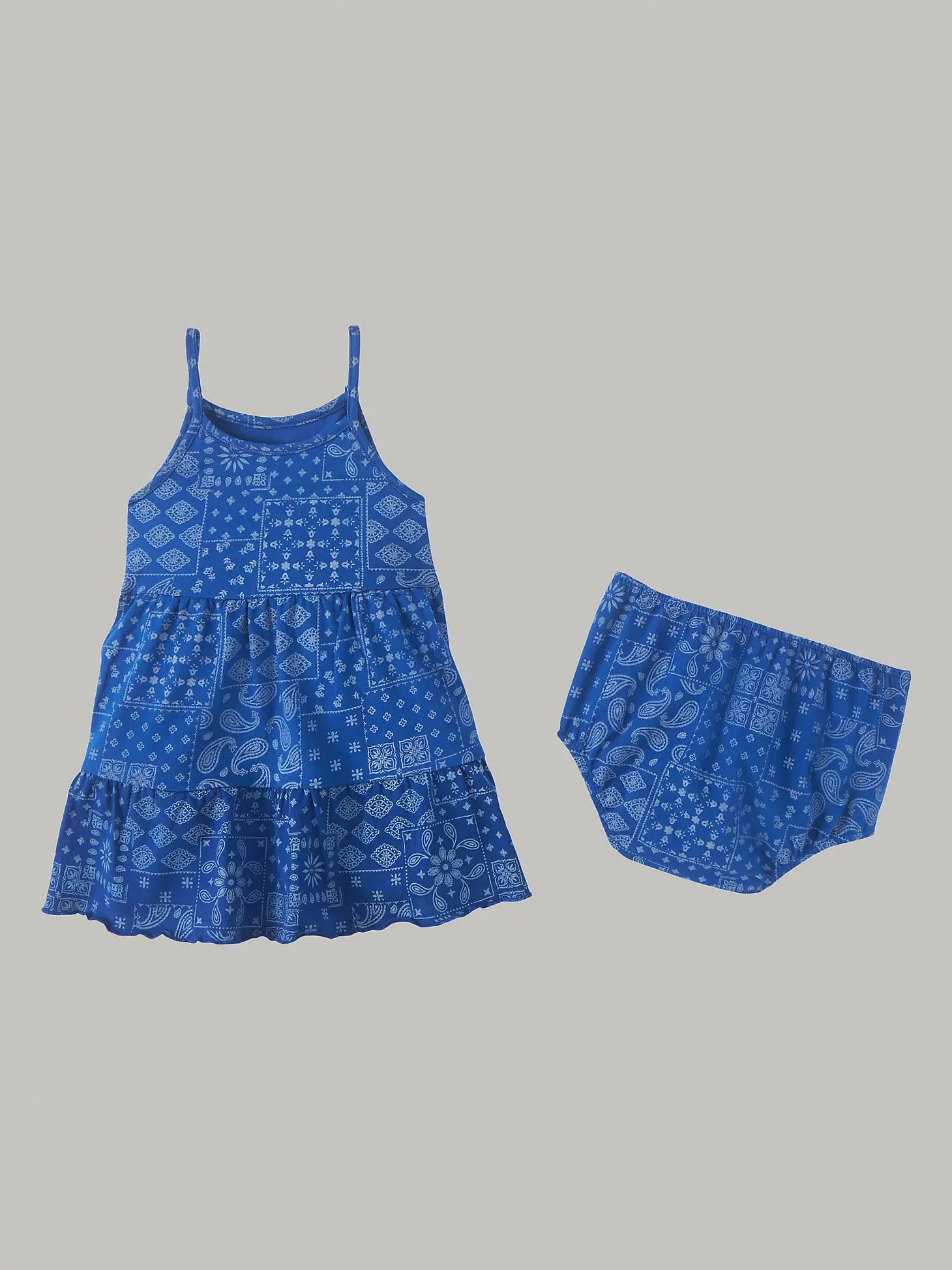 LITTLE GIRL'S BANDANA TANK TIERED DRESS IN COBALT