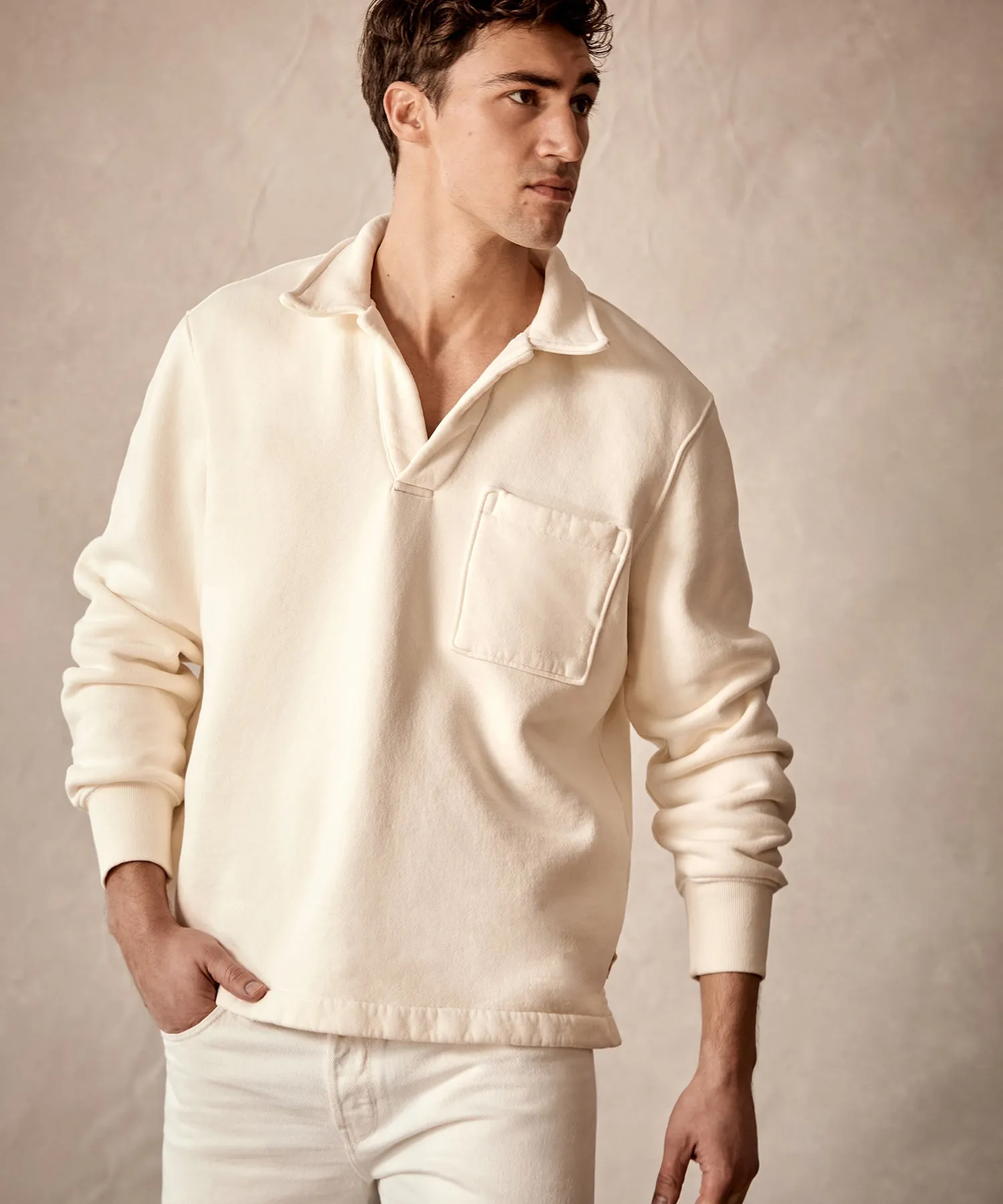 Made in L.A. Fleece Polo in Coastal White