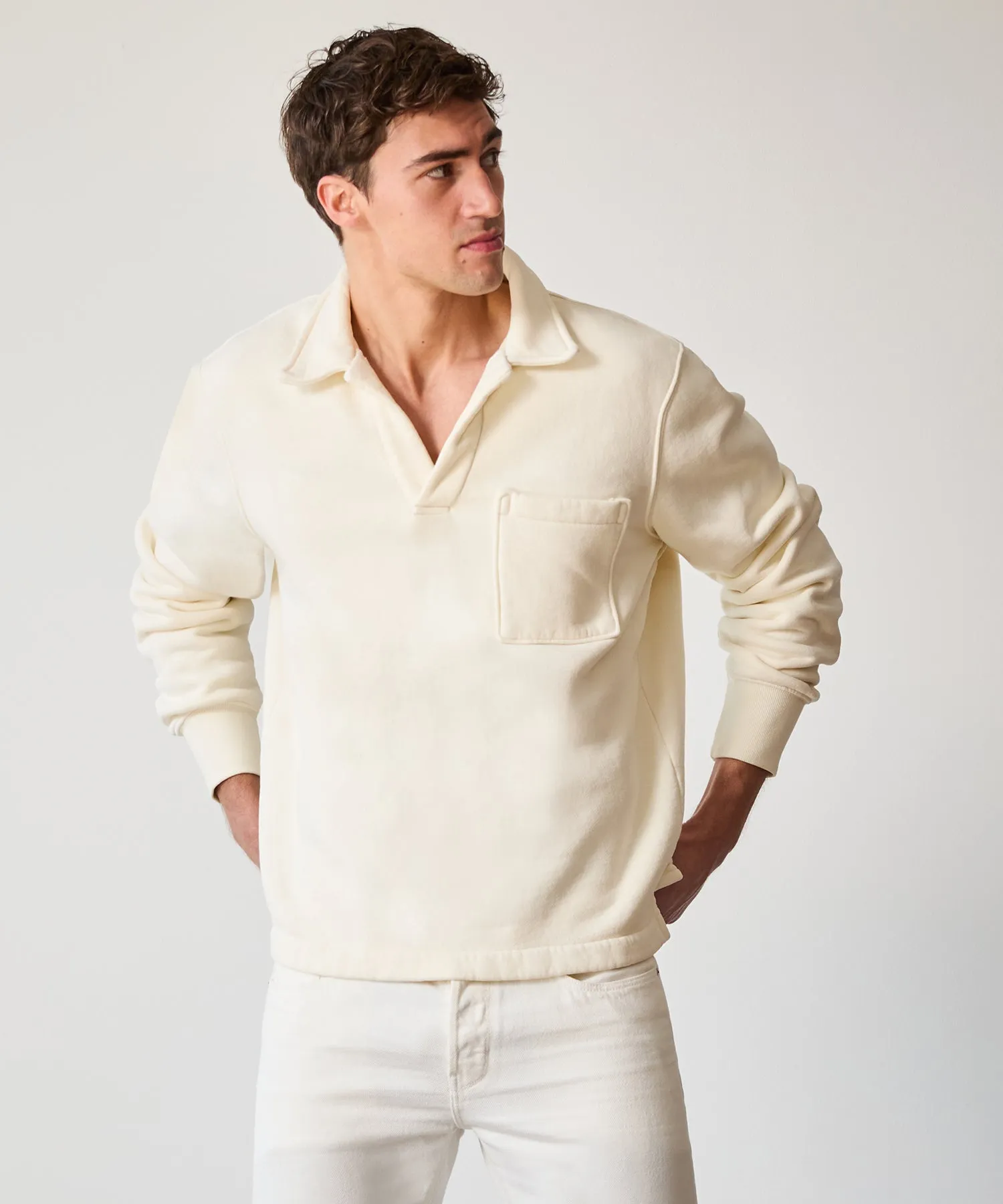 Made in L.A. Fleece Polo in Coastal White