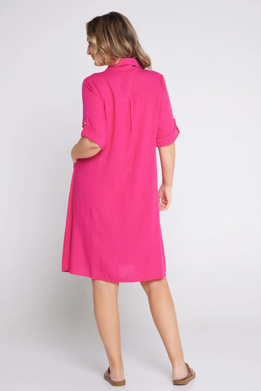 Maria Cotton & Linen Dress - Hot Pink