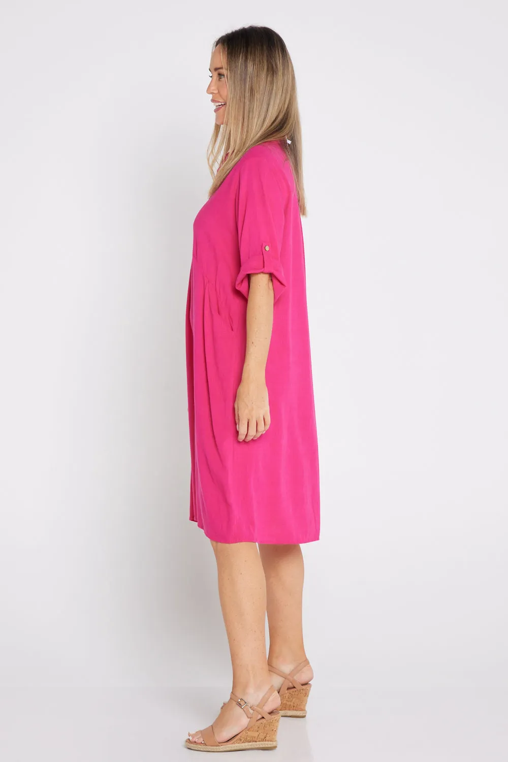 Maria Cotton & Linen Dress - Hot Pink