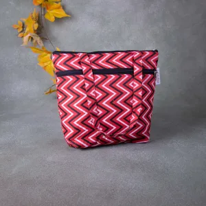 Medium Size Handbag Red Colour with white and black Colour Zig zag