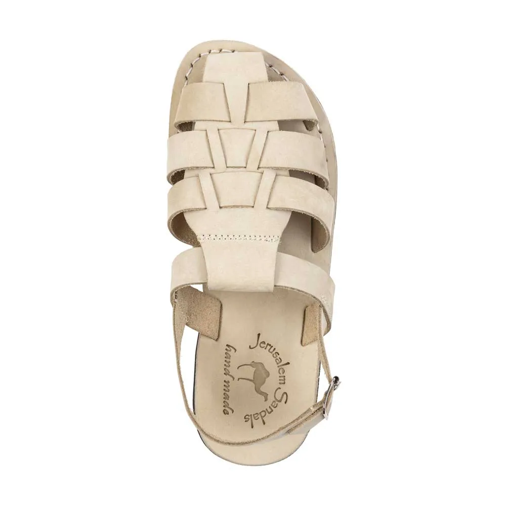 Michael - Slingback Leather Fisherman Sandal | White Nubuck