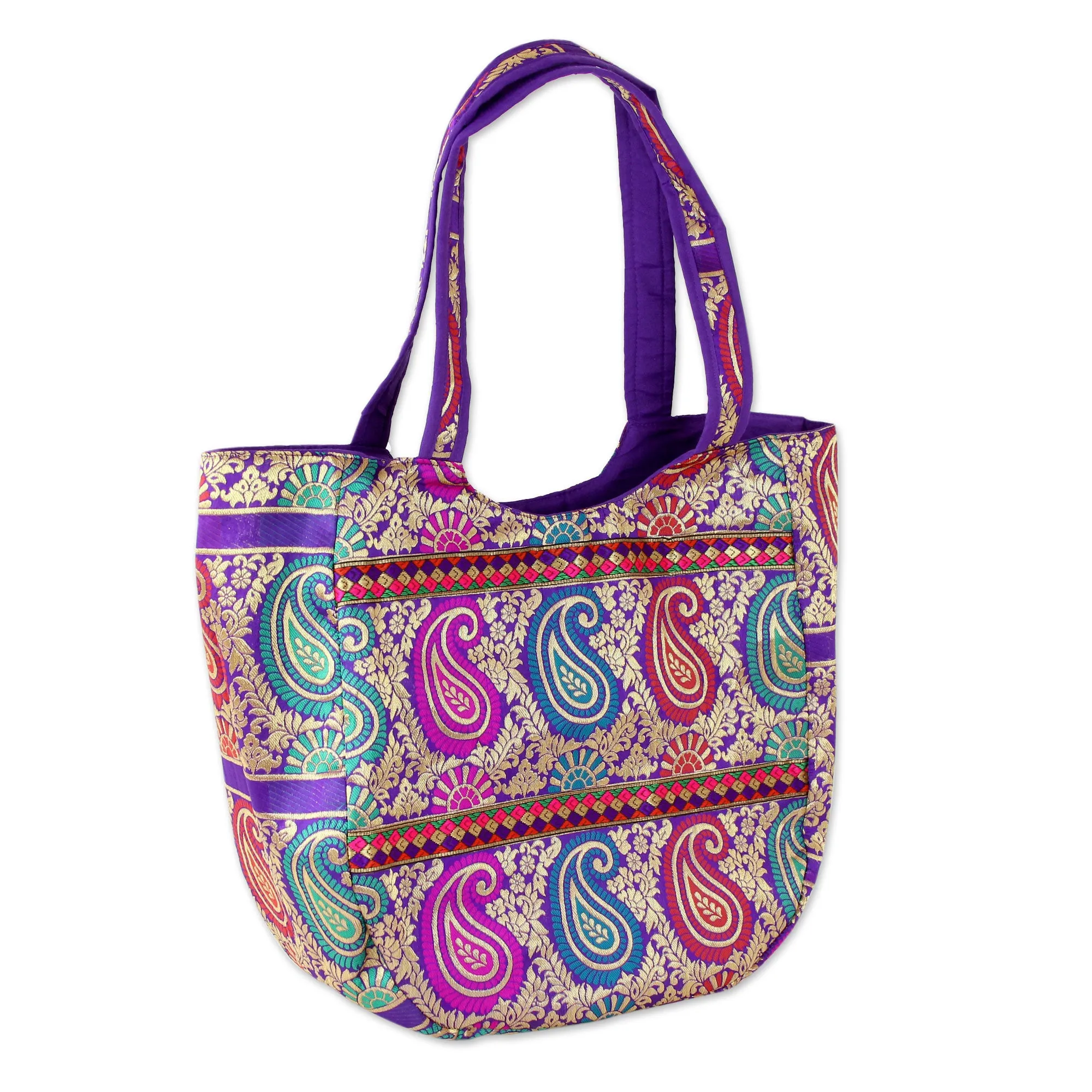 Multicolored Brocade Shoulder Bag by Indian Artisan - Paisley Parade | NOVICA