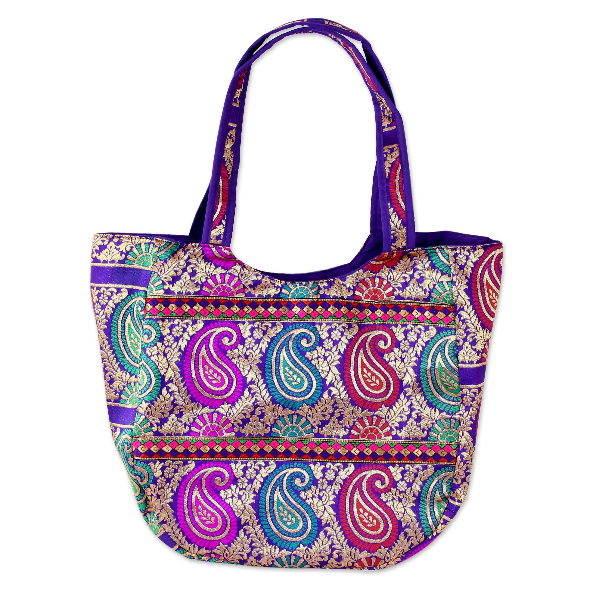 Multicolored Brocade Shoulder Bag by Indian Artisan - Paisley Parade | NOVICA