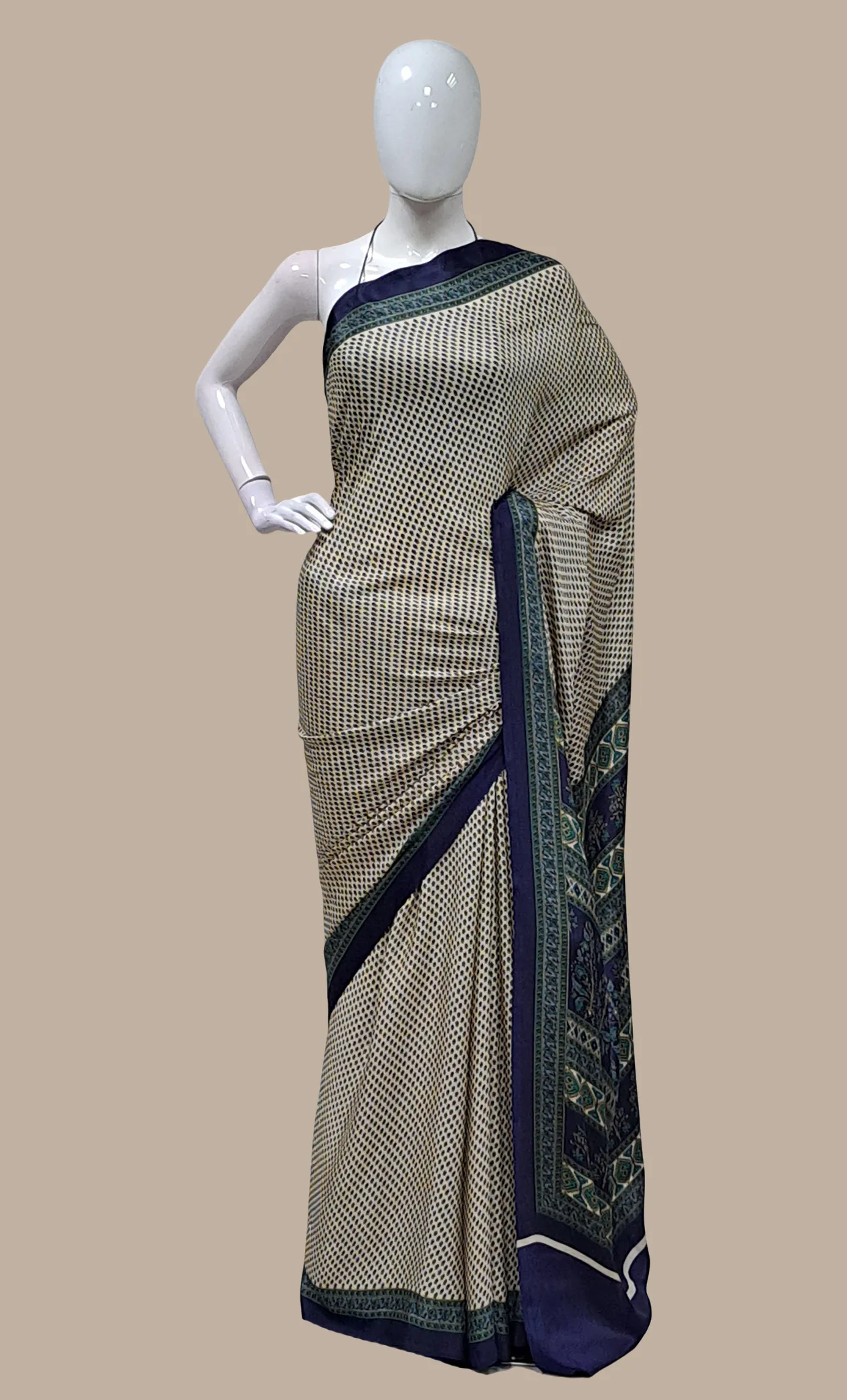 Navy Printed Sari