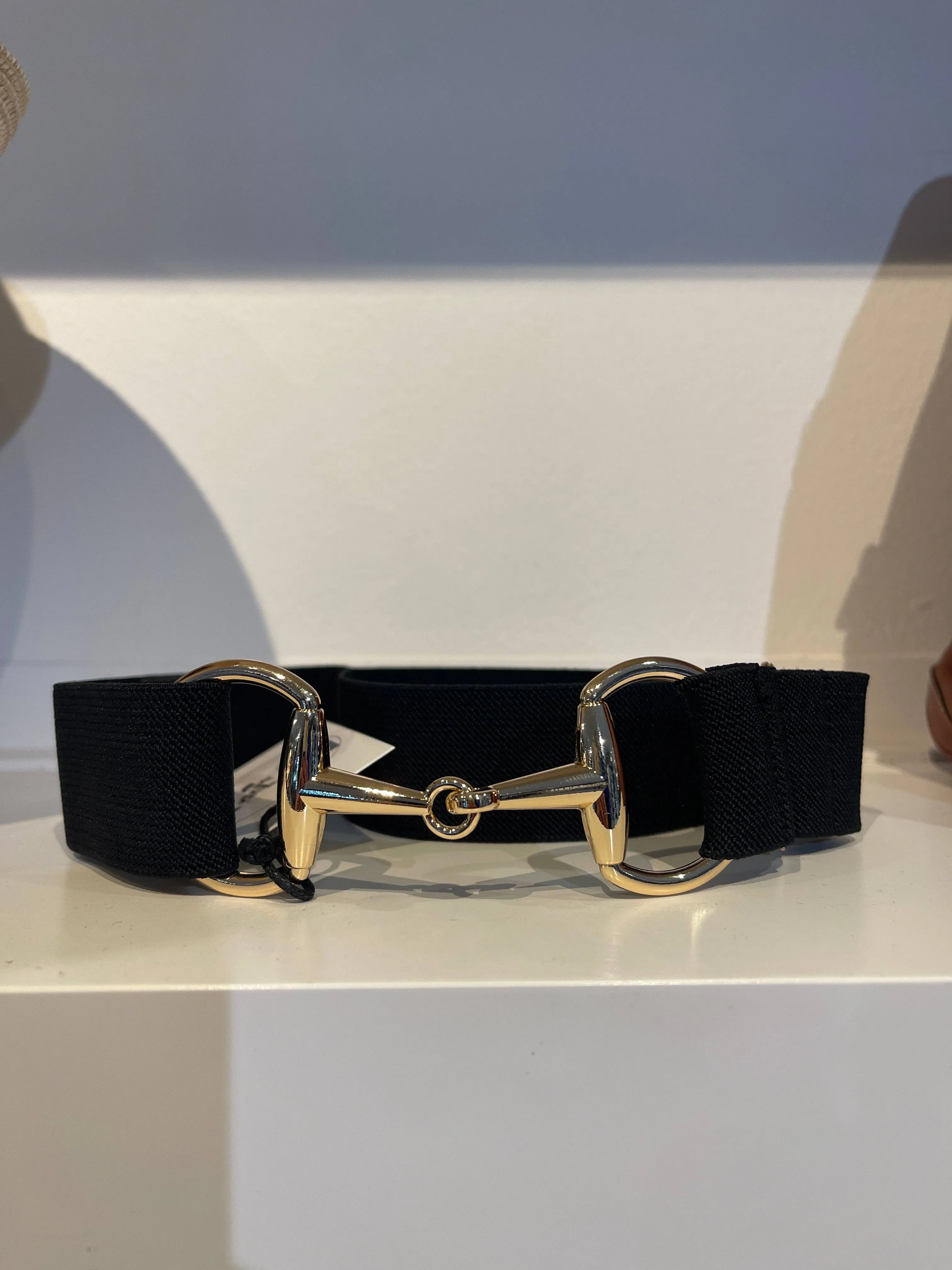 Pesazia - Stretch Bit Belts - Black w/ Gold Snaffle Bit