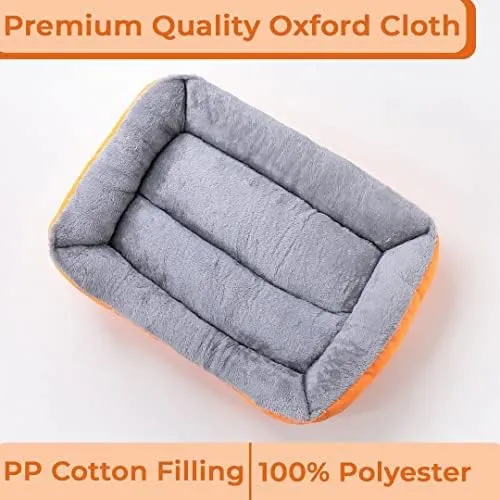 Petvit Dog & Cat Bed|Super Soft Plush Top Pet Bed|Oxford Cloth Polyester Filling|Machine Washable Dog Bed|Rectangular Cat Bed with Rise-Edge Pillow|QY036OR-L|Orange