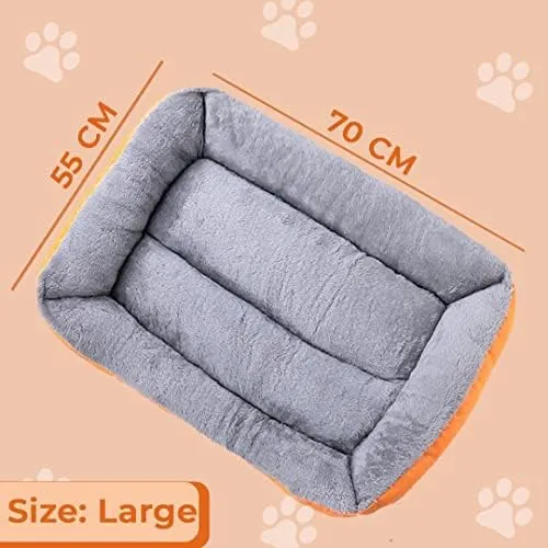 Petvit Dog & Cat Bed|Super Soft Plush Top Pet Bed|Oxford Cloth Polyester Filling|Machine Washable Dog Bed|Rectangular Cat Bed with Rise-Edge Pillow|QY036OR-L|Orange