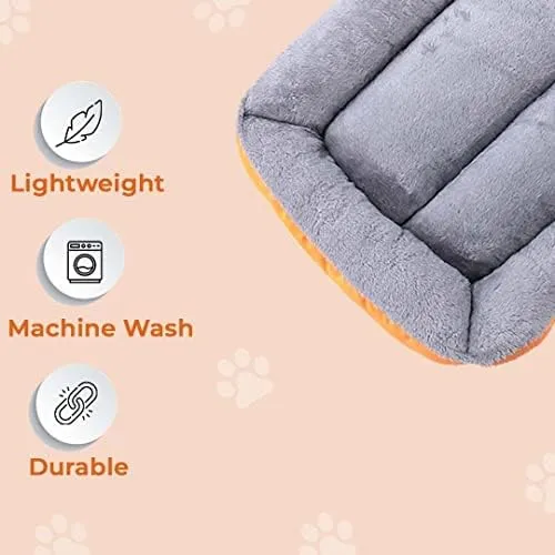 Petvit Dog & Cat Bed|Super Soft Plush Top Pet Bed|Oxford Cloth Polyester Filling|Machine Washable Dog Bed|Rectangular Cat Bed with Rise-Edge Pillow|QY036OR-L|Orange