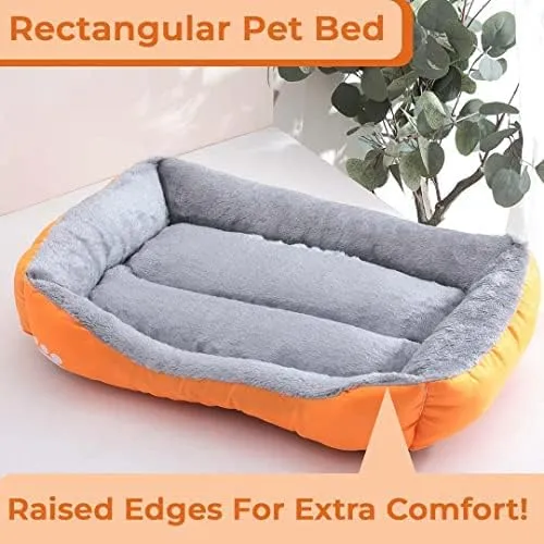 Petvit Dog & Cat Bed|Super Soft Plush Top Pet Bed|Oxford Cloth Polyester Filling|Machine Washable Dog Bed|Rectangular Cat Bed with Rise-Edge Pillow|QY036OR-L|Orange