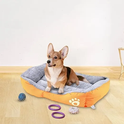 Petvit Dog & Cat Bed|Super Soft Plush Top Pet Bed|Oxford Cloth Polyester Filling|Machine Washable Dog Bed|Rectangular Cat Bed with Rise-Edge Pillow|QY036OR-L|Orange