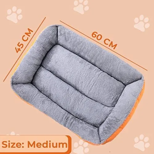 Petvit Dog & Cat Bed|Super Soft Plush Top Pet Bed|Oxford Cloth Polyester Filling|Machine Washable Dog Bed|Rectangular Cat Bed with Rise-Edge Pillow|QY036OR-M|Orange