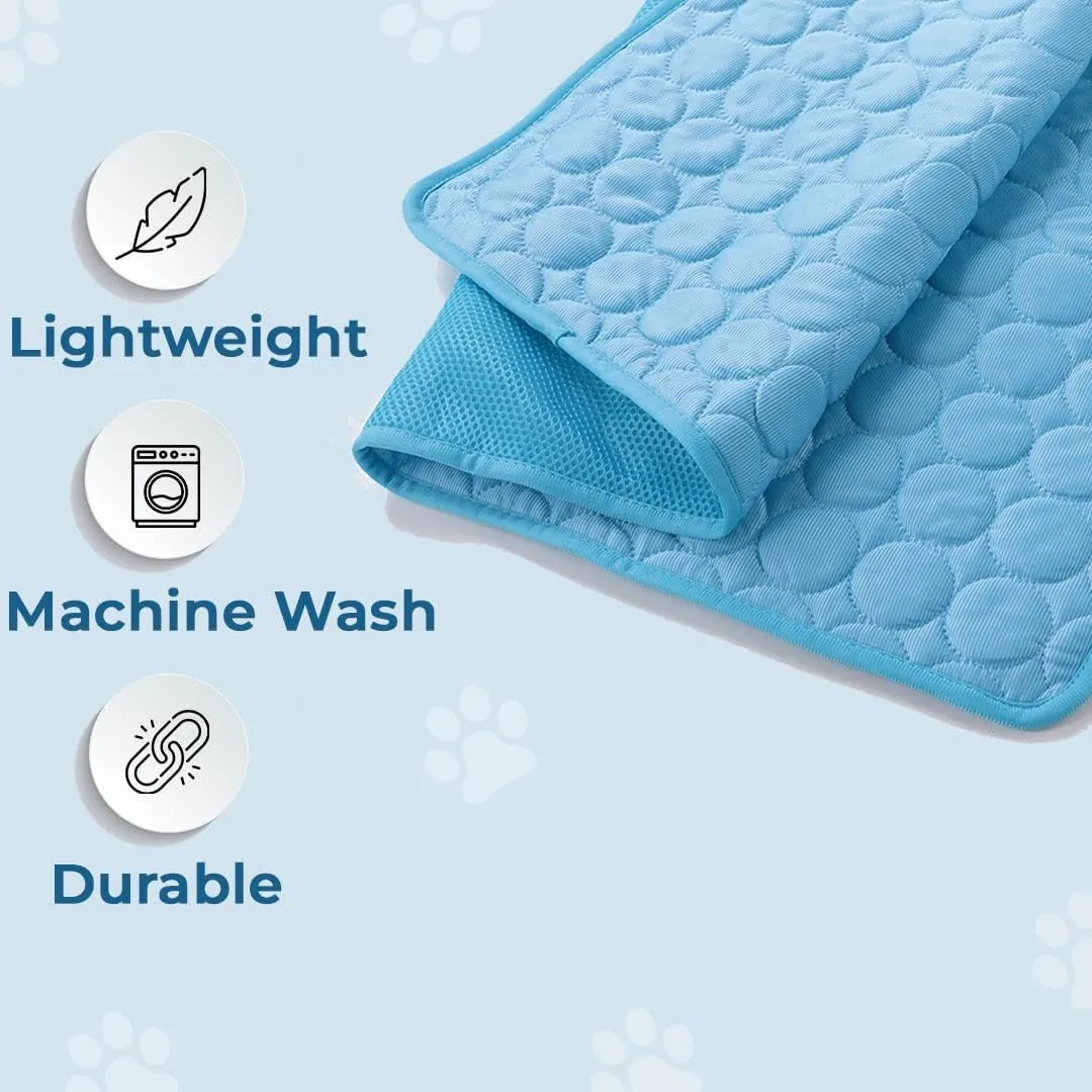 Petvit Rectangular Dog & Cat Bed|Premium Cool Ice Silk with Polyester with Bottom Mesh|Multi-Utility Self-Cooling Pad for Dog & Cat|Light-Weight & Durable Dog Bed|ZQCJ001B-XL|Blue