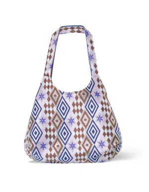 Pink And Blue Brown Stripe Print Jacquard Reversible Slouchy Tote Bag