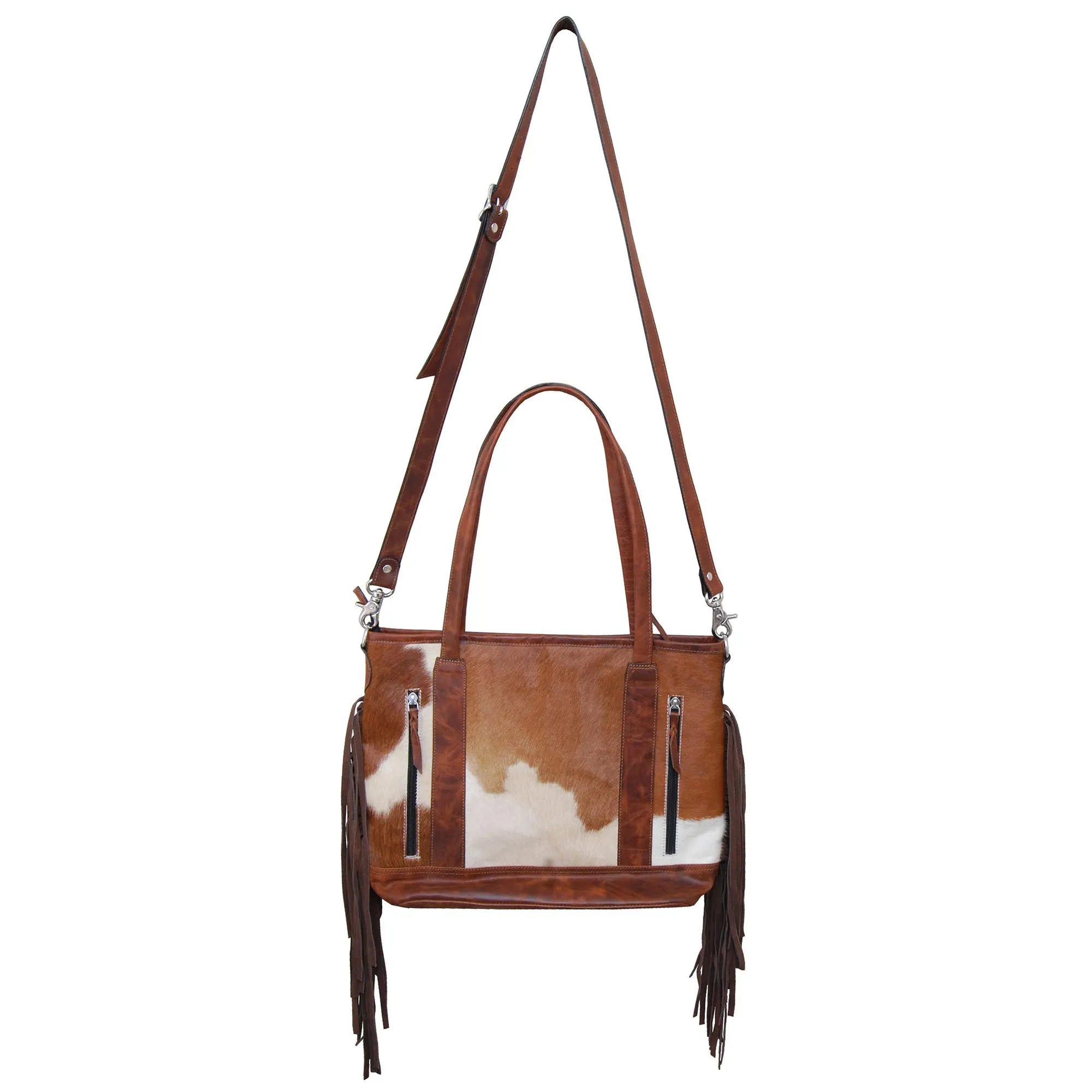 Rafter T Hair-On Crossbody Tote, Brown/White