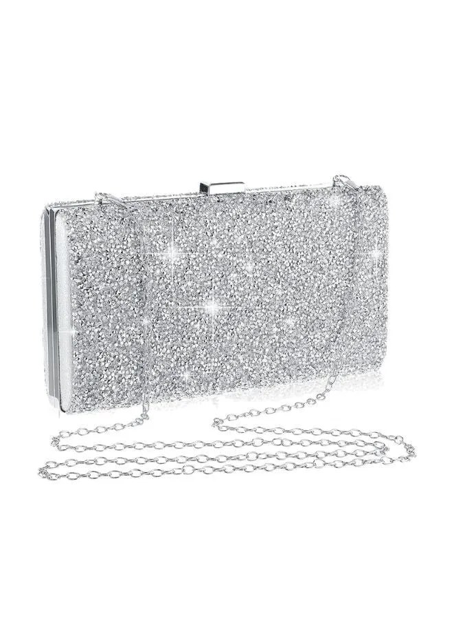 Sparkling Silver Clutch Party Purse for Women