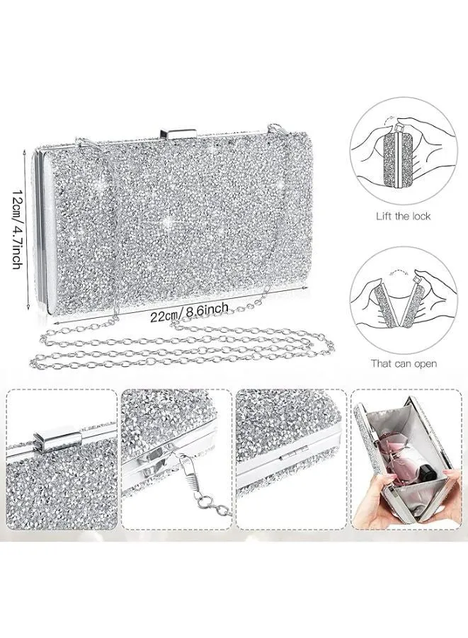 Sparkling Silver Clutch Party Purse for Women