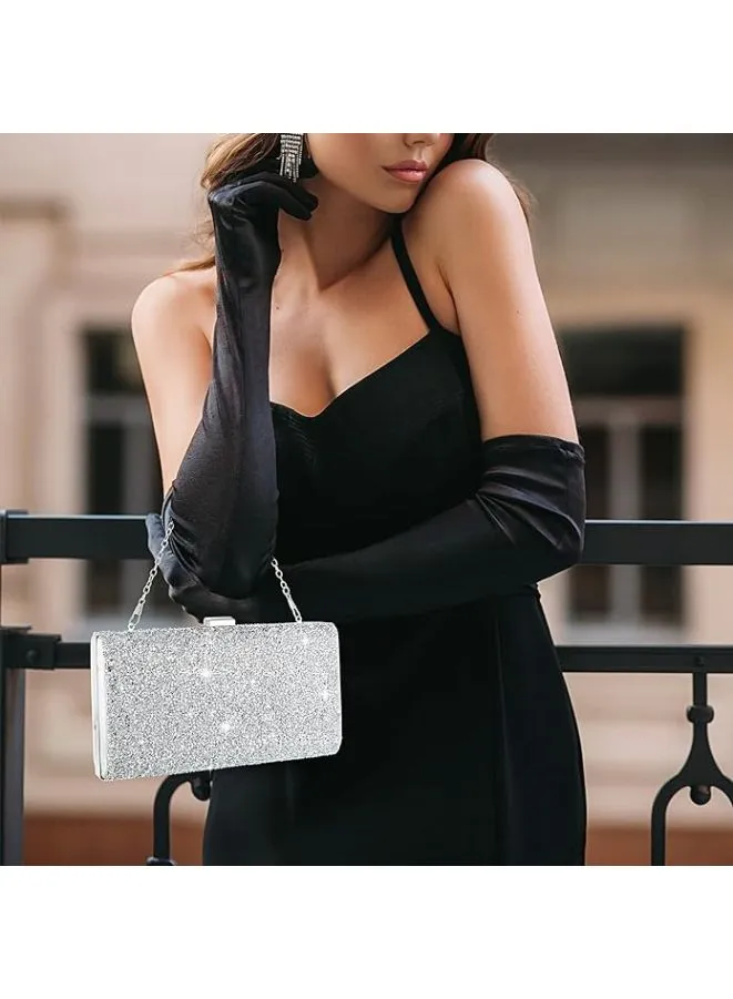 Sparkling Silver Clutch Party Purse for Women