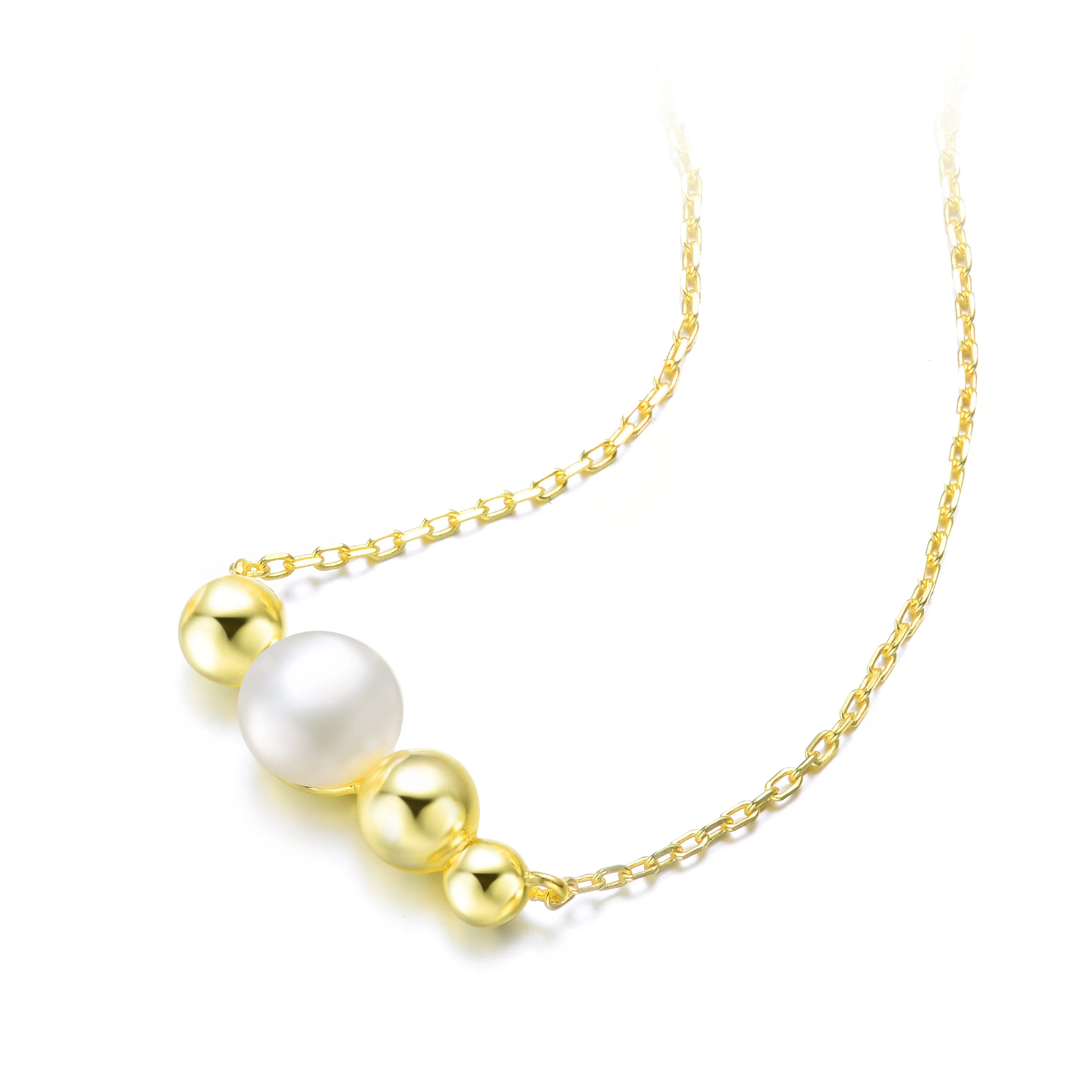 Sterling Silver 14K Gold Plated and 6MM freshwater Pearl Necklace