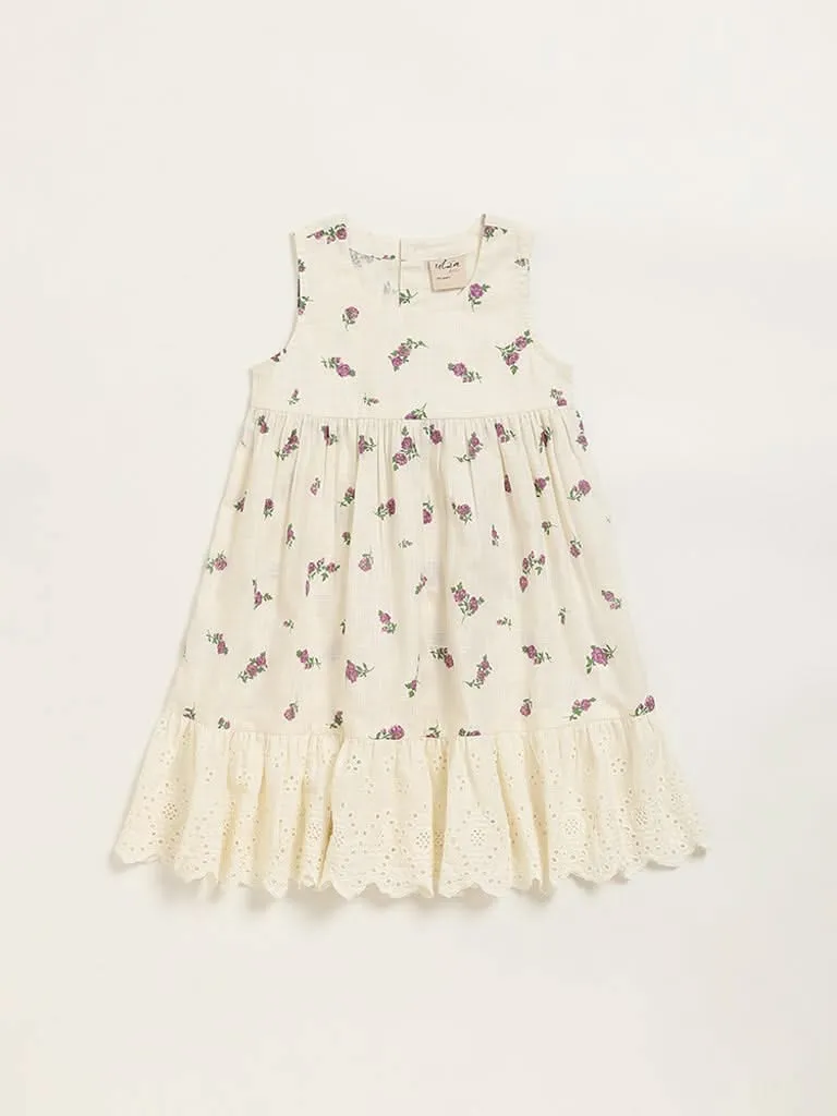 Utsa Kids White Floral Design Cotton Dress (2 - 8yrs)