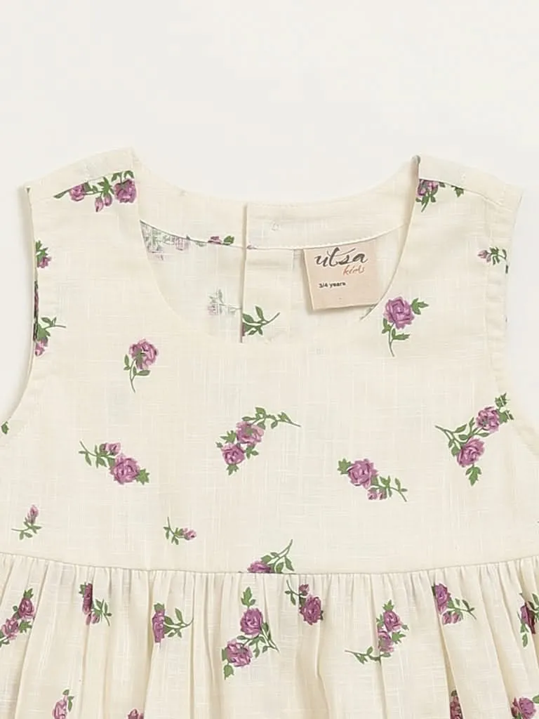 Utsa Kids White Floral Design Cotton Dress (2 - 8yrs)