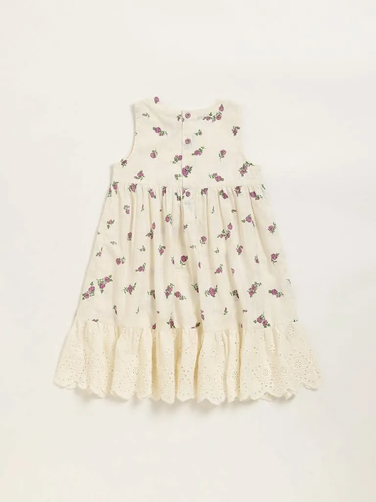 Utsa Kids White Floral Design Cotton Dress (2 - 8yrs)