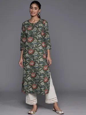 Varanga Green And BlueWomen Floral Printed Sequinned Floral Kurta