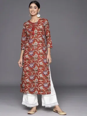 Varanga Women Maroon & Beige Floral Printed Sequinned Floral Kurta