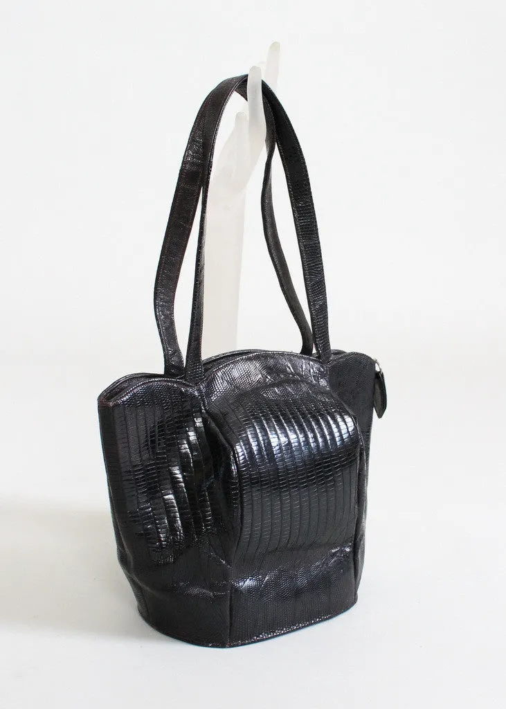 Vintage 1940s Deitsch Black Lizard Tulip Purse