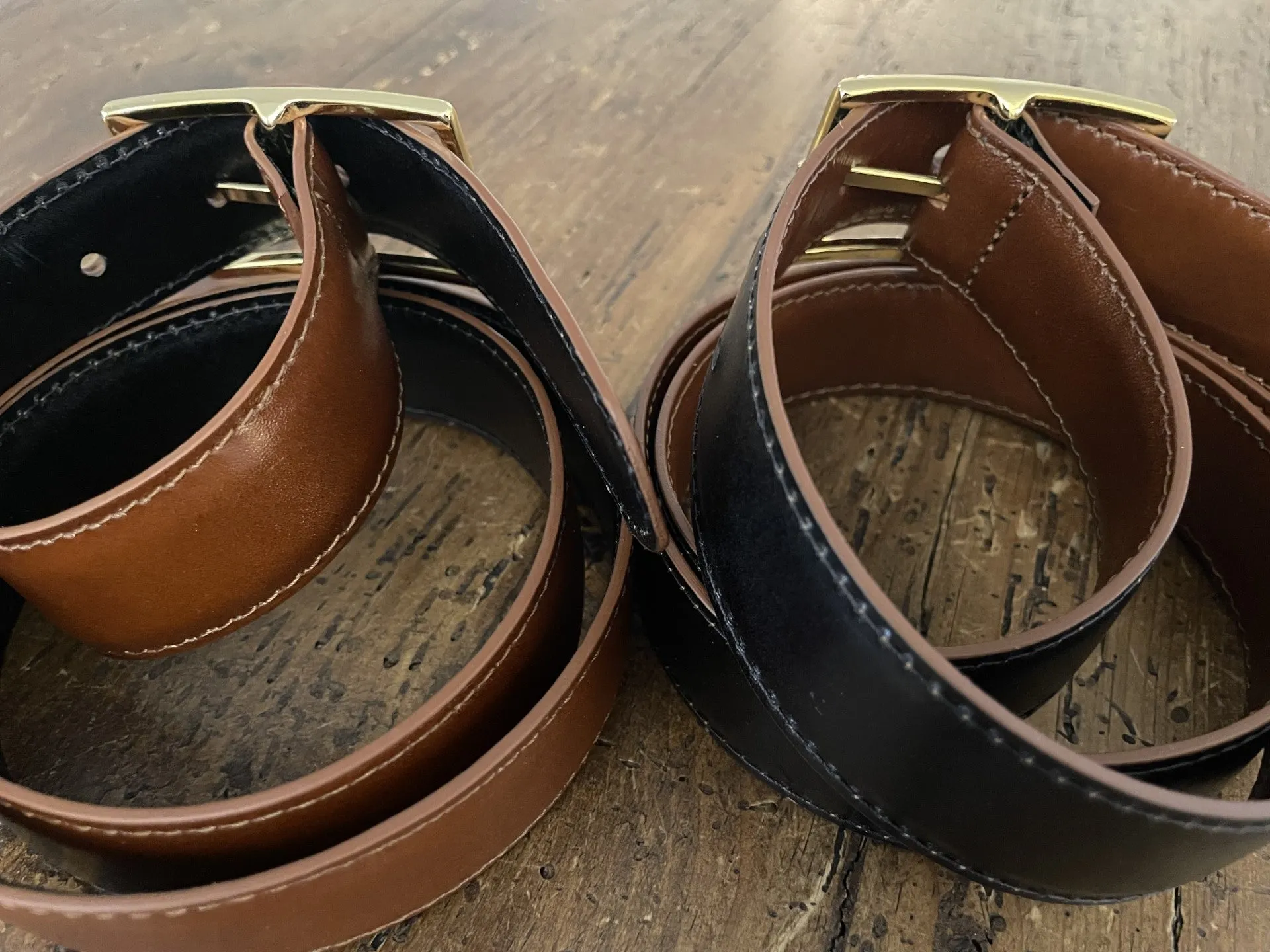 W. Kleinberg Reversible Belt with Gold Buckle Oil and Black