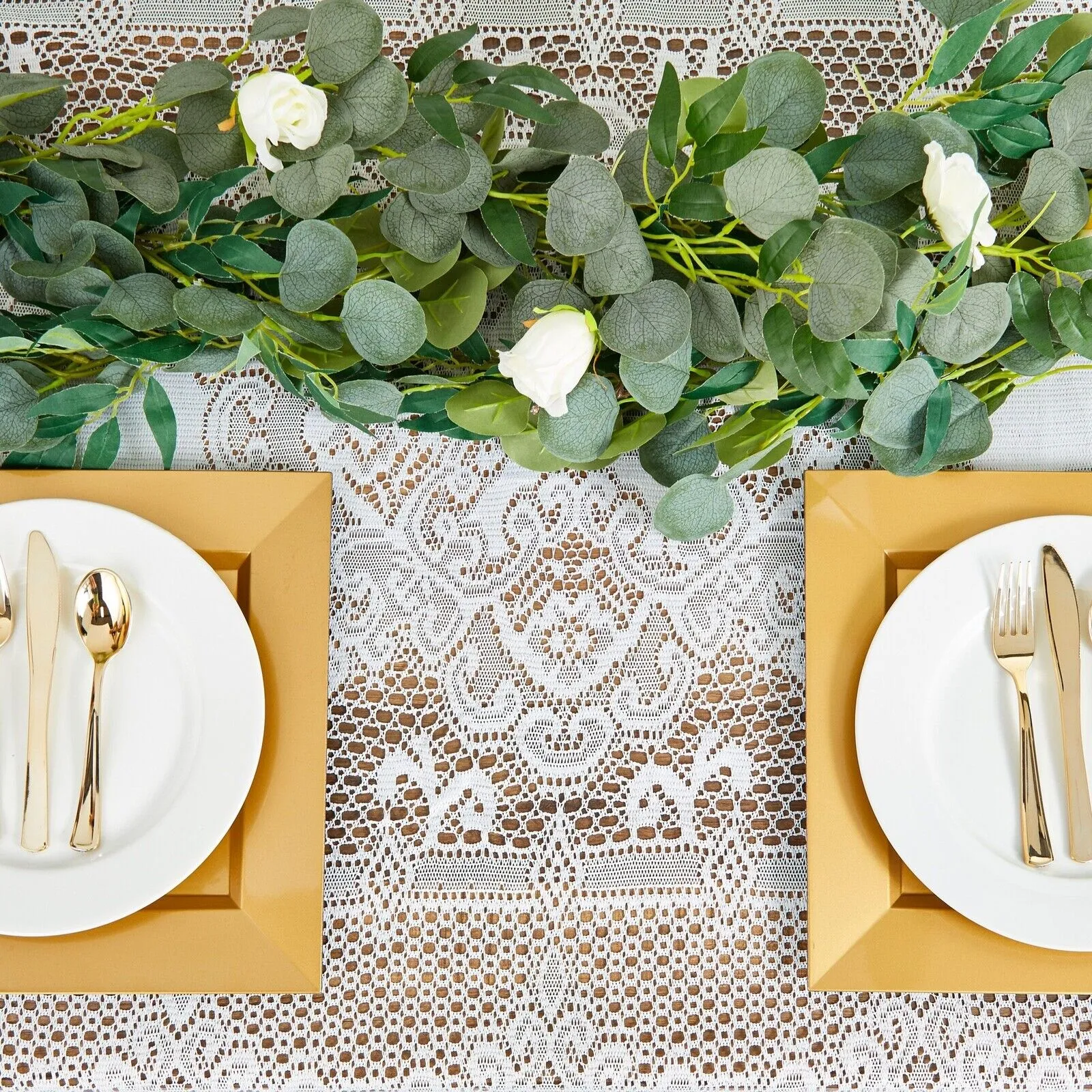 White Lace Tablecloth 54 x 72 In for Rectangular Tables, Vintage Style