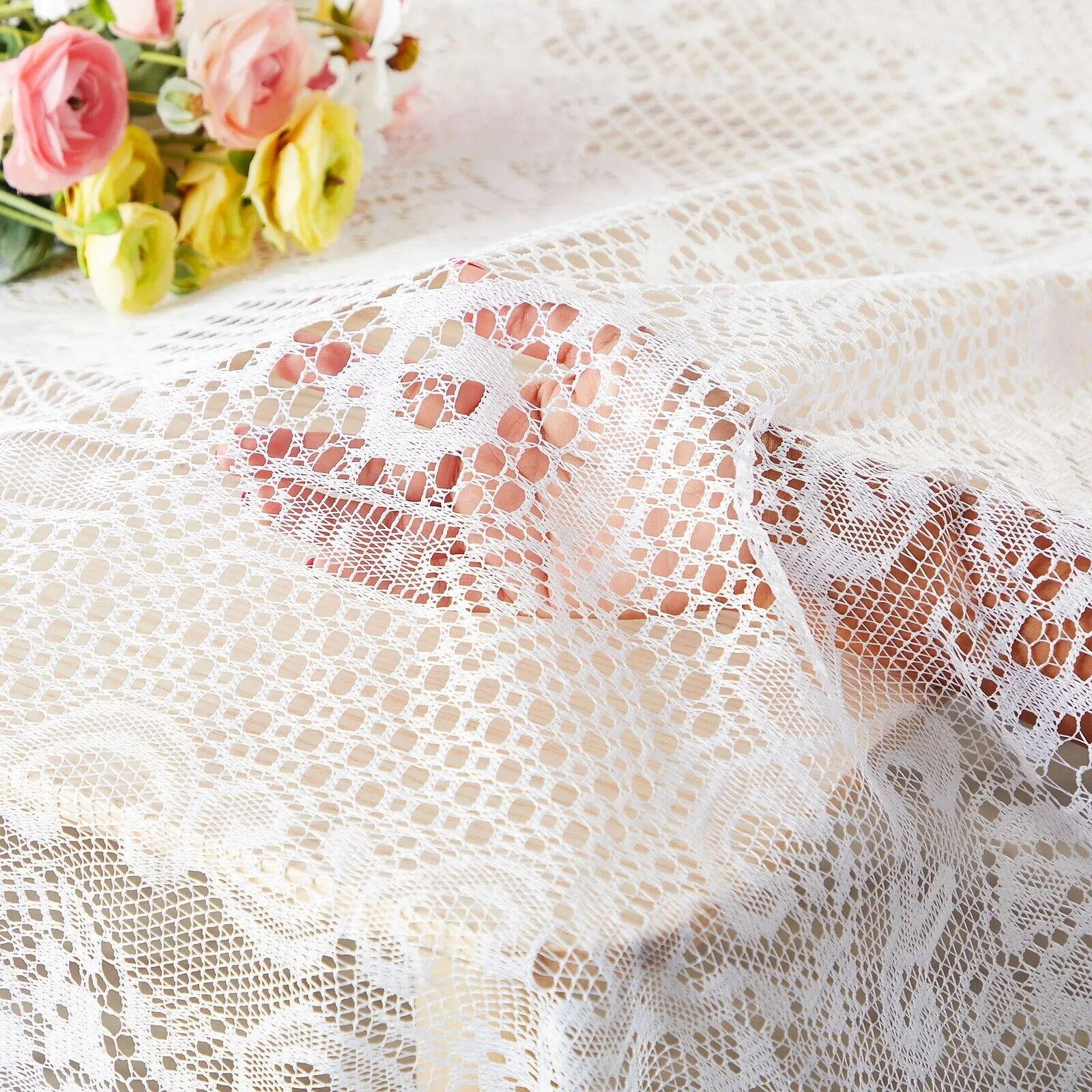 White Lace Tablecloth 54 x 72 In for Rectangular Tables, Vintage Style