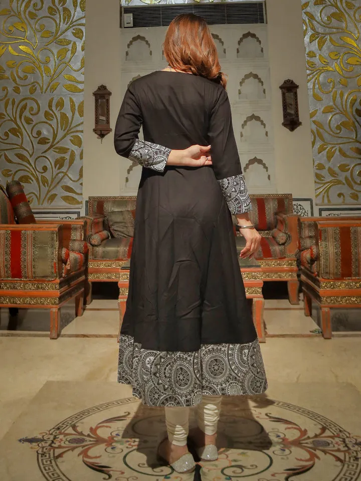 Women Black Rayon A-Line Kurti