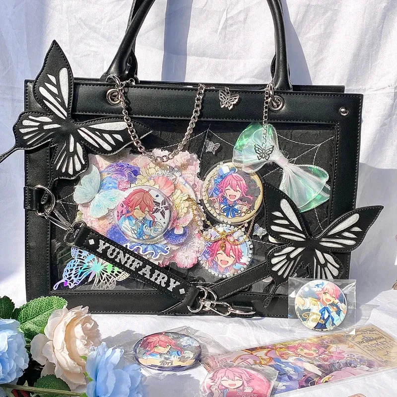 Y2K DIY Fashion Labyrinth Letter Spider Butterfly Web Transparent Bag