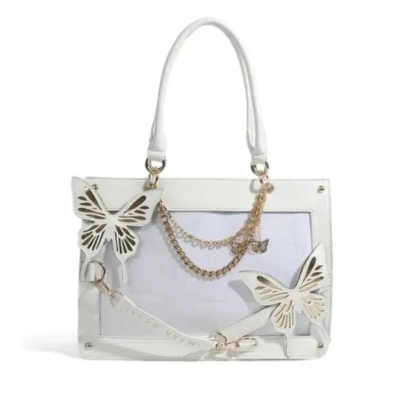 Y2K DIY Fashion Labyrinth Letter Spider Butterfly Web Transparent Bag