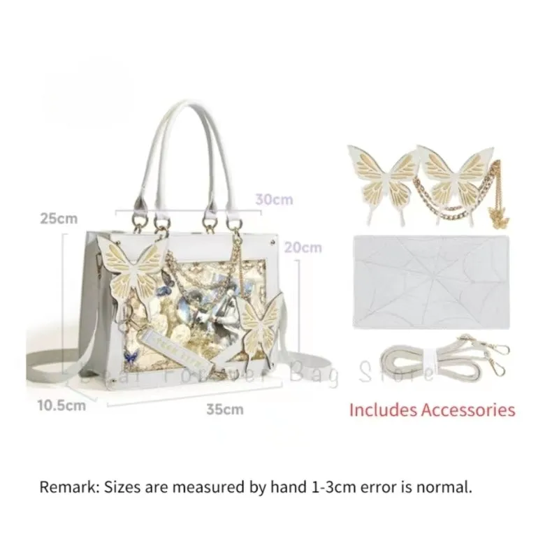 Y2K DIY Fashion Labyrinth Letter Spider Butterfly Web Transparent Bag