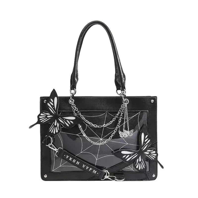 Y2K DIY Fashion Labyrinth Letter Spider Butterfly Web Transparent Bag