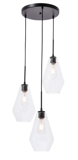 ZC121-LD2262BK - Living District: Gene 3 light Black and Clear glass pendant